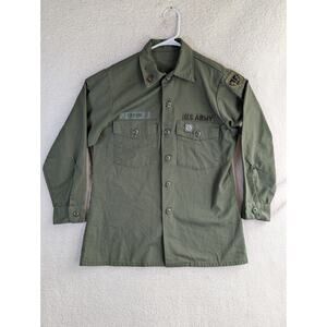 US Army Military Shirt Mens Small OG-507 Green Utility Durable Press Patches